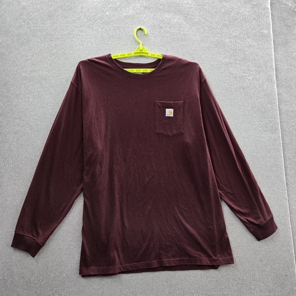 Carhartt Men Shirt 4XL Burgundy Long Sleeve Pocket T-Shirt K126 Logo